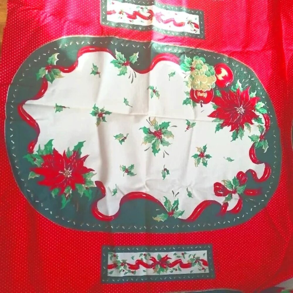 FABRIC - #32 Christmas Placemats Holiday Poinsettia Red Green - 5 Placemats